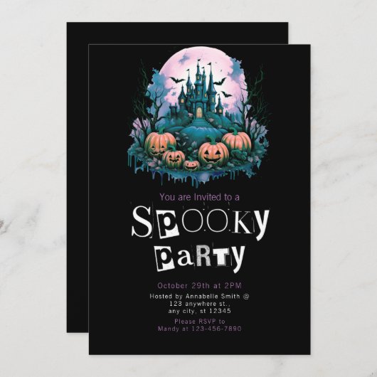 Creepy Castle Minimalistisches Halloween-Party Einladung (Vorne/Hinten)