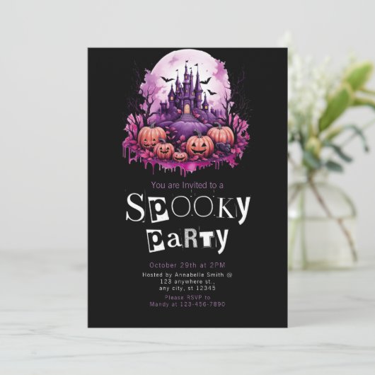 Creepy Castle Minimalistisches Halloween-Party Einladung (Stehend Vorderseite)