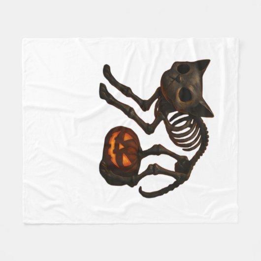 Creepy Cat Skeleton Halloween-Geschenk Klassischer Fleecedecke (Vorderseite (Horizontal))
