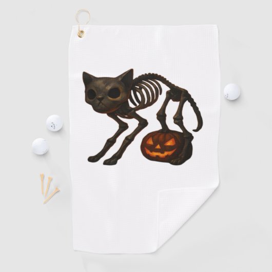 Creepy Cat Skeleton Halloween-Geschenk Klassischer Golfhandtuch (Insitu)
