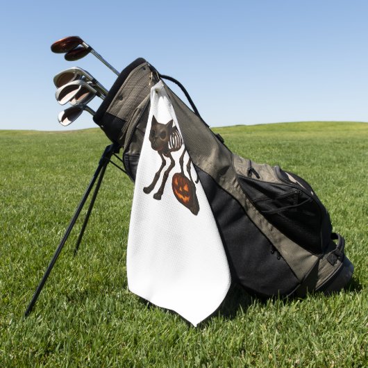 Creepy Cat Skeleton Halloween-Geschenk Klassischer Golfhandtuch (Gras)