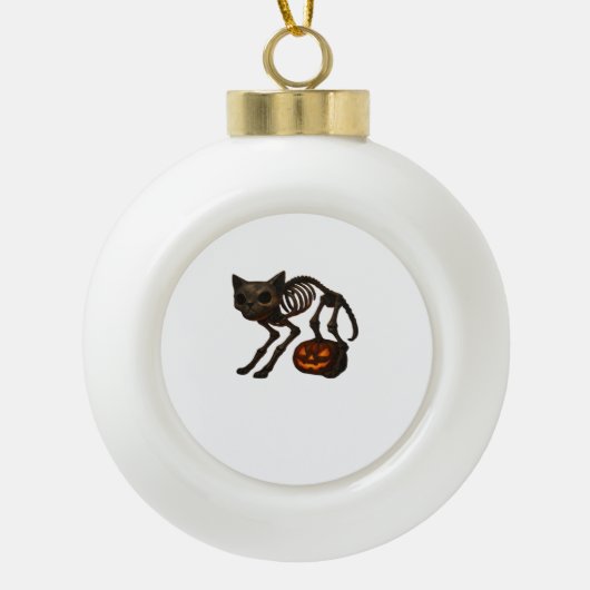 Creepy Cat Skeleton Halloween-Geschenk Klassischer Keramik Kugel-Ornament (Vorderseite)