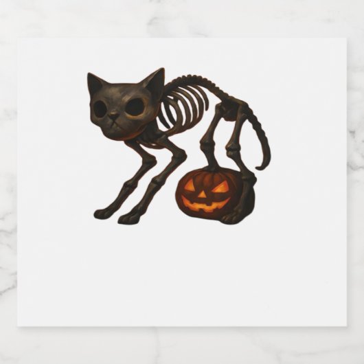 Creepy Cat Skeleton Halloween-Geschenk Klassischer Schaumweinetikett (Einzelnes Label)