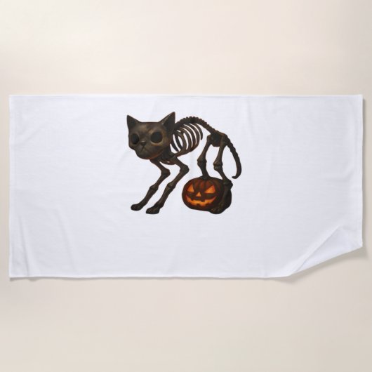 Creepy Cat Skeleton Halloween-Geschenk Klassischer Strandtuch (Vorderseite)