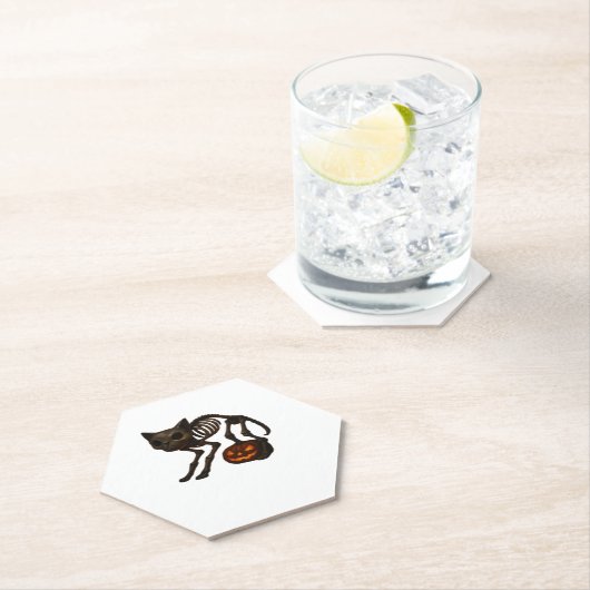 Creepy Cat Skeleton Halloween-Geschenk Klassischer Untersetzer (Vor Ort)