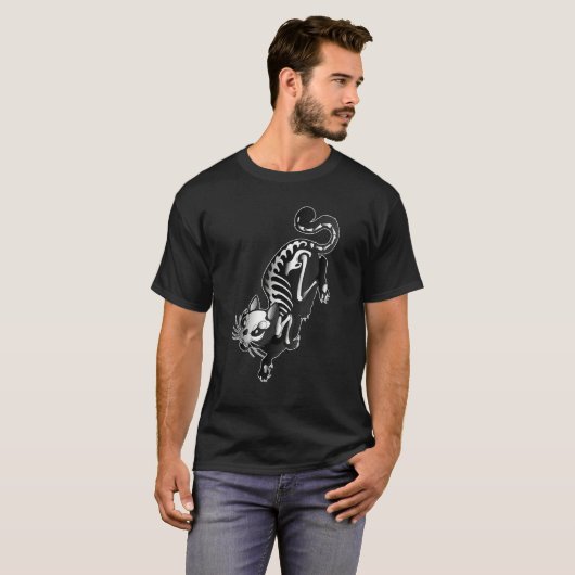 Creepy Cat Skeleton Halloween Horror Animal Cute T-Shirt (Vorne ganz)