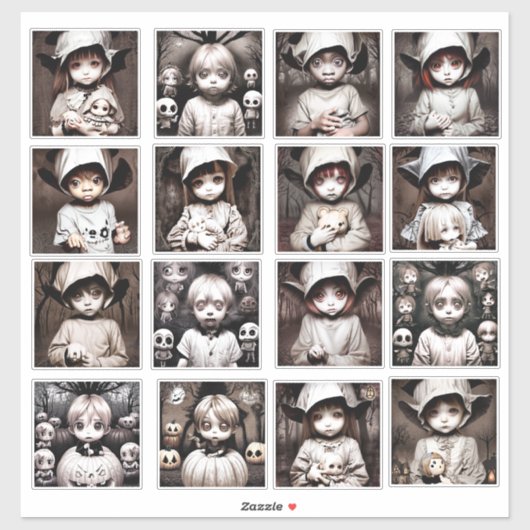 Creepy Chibi Kid Ghosts Spooky Halloween Aufkleber (Blatt)