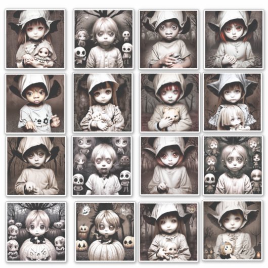 Creepy Chibi Kid Ghosts Spooky Halloween Aufkleber (Vorderseite)