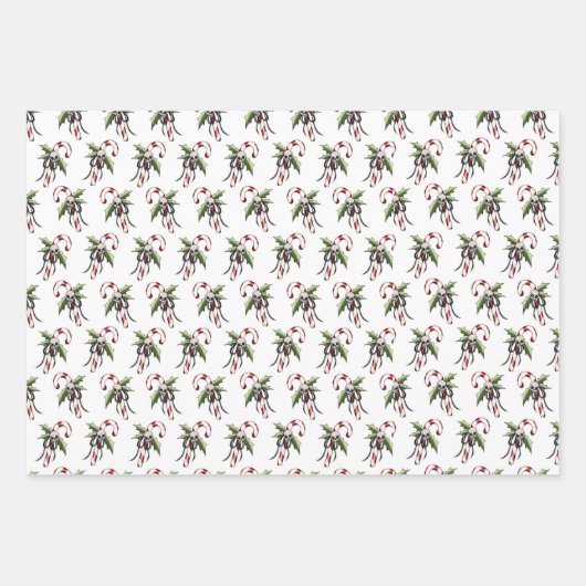 Creepy Christmas Candy Cane Skull Wrapping Paper Geschenkpapier Set (Vorderseite)