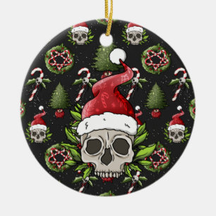 Creepy Christmas Santa Skull Keramik Ornament