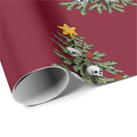 Creepy Christmas Tree Skull Wrapping Paper Geschenkpapier (Rolleneckpunkt)
