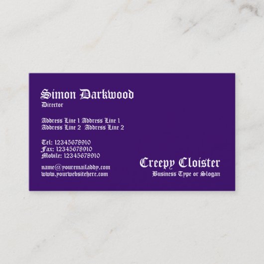 Creepy Cloister - Dunkle Violette Visitenkarte (Vorderseite)