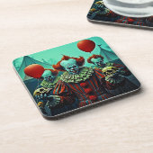 Creepy Clown Horror Scene Design Getränkeuntersetzer (Linke Seite)