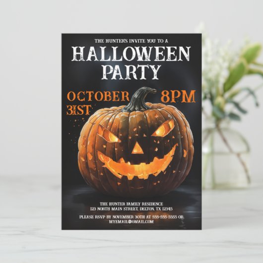 Creepy Cool Jack-o''Lantern Halloween-Party Einladung (Stehend Vorderseite)