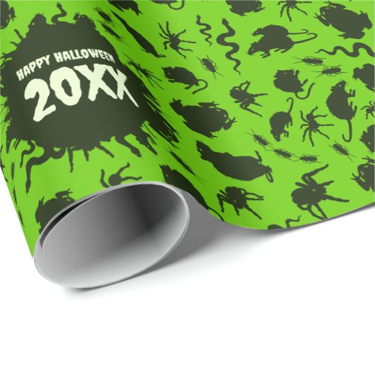 Creepy Crawlies Happy Halloween Add The Year Dark Geschenkpapier (Rolleneckpunkt)
