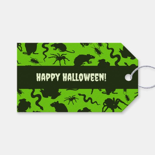 Creepy Crawlies Happy Halloween! Black Pattern Geschenkanhänger (Vorderseite (Horizontal))