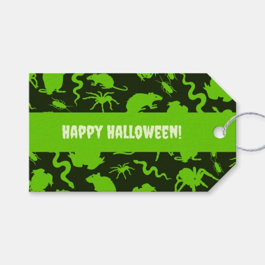 Creepy Crawlies Happy Halloween! Green Pattern Geschenkanhänger (Vorderseite (Horizontal))