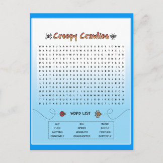 Creepy Crawlies Word Search Postkarte