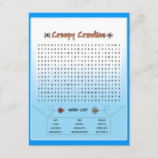 Creepy Crawlies Word Search Postkarte (Vorderseite)
