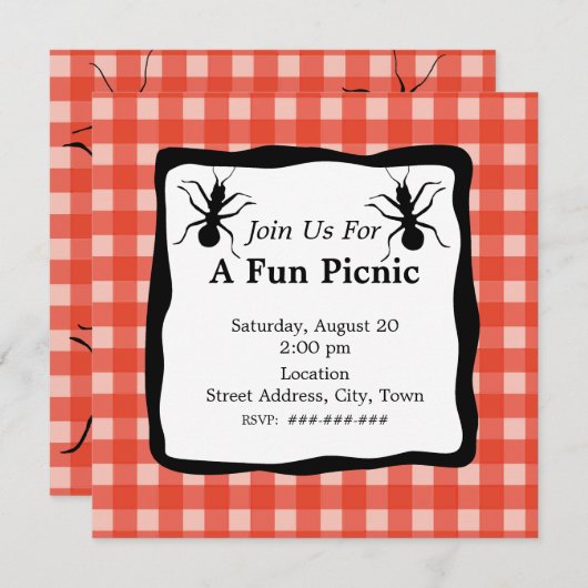 Creepy Crawly Ant Kariert Tablecloth Picnic Party Einladung (Vorne/Hinten)