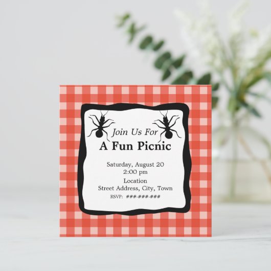Creepy Crawly Ant Kariert Tablecloth Picnic Party Einladung (Stehend Vorderseite)