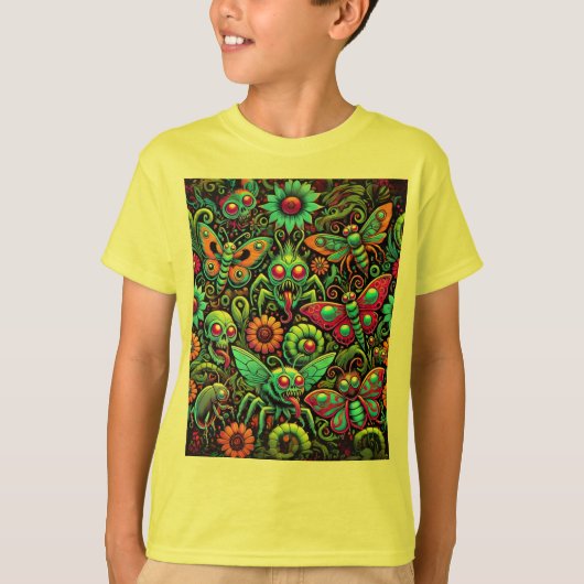 Creepy Crawly Chaos Neon Bug Monsters T-Shirt (Vorderseite)