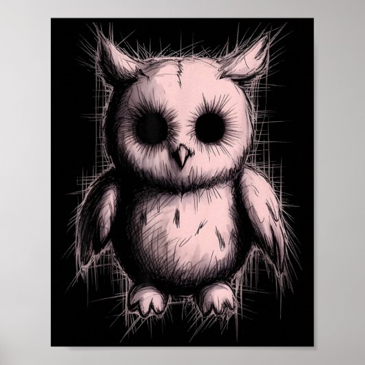 Creepy Cute Goth Owl Horror Sketch Alt Nge Evil Poster (Vorne)