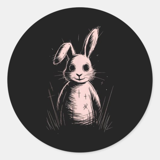 Creepy Cute Goth Rabbit Horror Bunny Sketch Alt Ng Runder Aufkleber (Vorderseite)