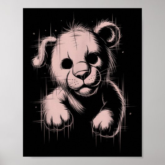 Creepy Cute Goth Teddy Lion Horror Sketch Nge Bear Poster (Vorne)
