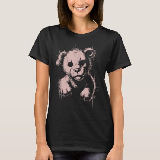 Creepy Cute Goth Teddy Lion Horror Sketch Nge Bear T-Shirt (Vorderseite)
