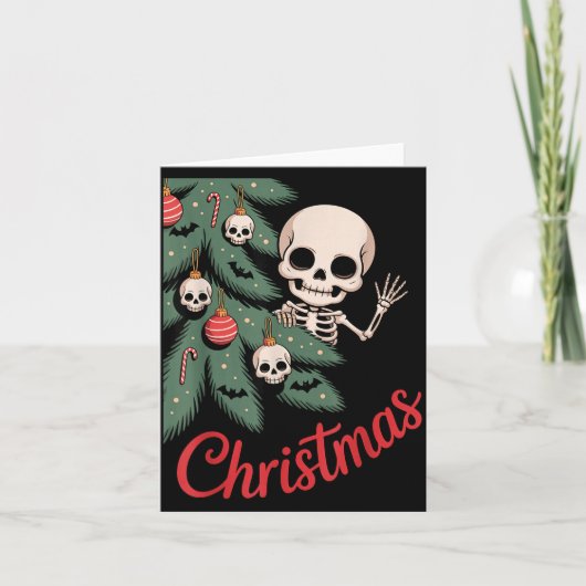 Creepy Cute Kawaii Skeleton Christmas Tree Skull B Karte (Vorderseite)