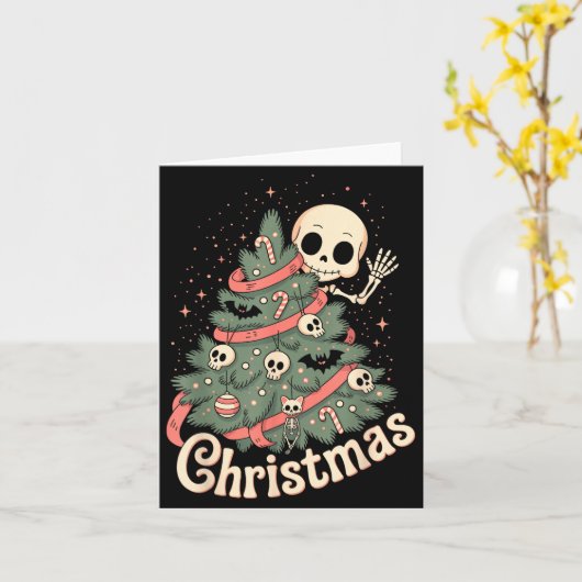 Creepy Cute Kawaii Skeleton Christmas Tree Skull B Karte (Gelbe Blume)