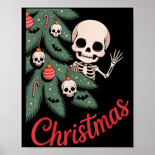 Creepy Cute Kawaii Skeleton Christmas Tree Skull B Poster (Vorne)