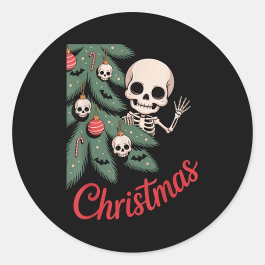 Creepy Cute Kawaii Skeleton Christmas Tree Skull B Runder Aufkleber (Vorderseite)
