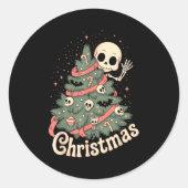 Creepy Cute Kawaii Skeleton Christmas Tree Skull B Runder Aufkleber (Vorderseite)