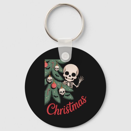 Creepy Cute Kawaii Skeleton Christmas Tree Skull B Schlüsselanhänger (Vorderseite)