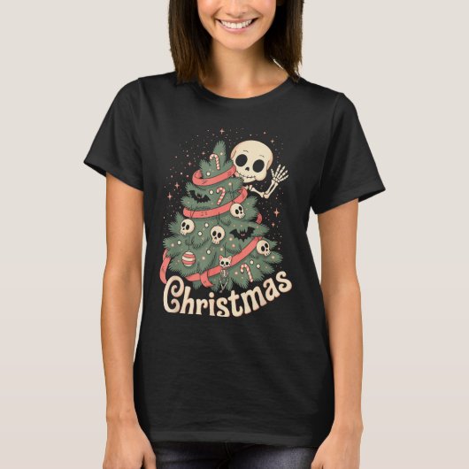 Creepy Cute Kawaii Skeleton Christmas Tree Skull B T-Shirt (Vorderseite)
