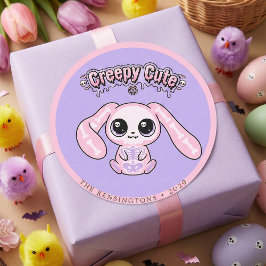 Creepy Cute Pink Bunny Lavender Pastel Goth Runder Aufkleber