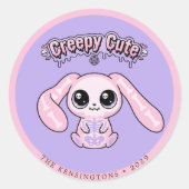 Creepy Cute Pink Bunny Lavender Pastel Goth Runder Aufkleber (Vorderseite)