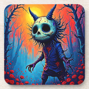 Creepy Dämon in spöttischem Holzdesign Getränkeuntersetzer