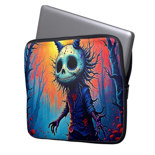 Creepy Dämon in spöttischem Holzdesign Laptopschutzhülle (Vorderseite Links)