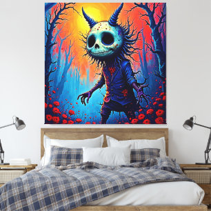 Creepy Dämon in spöttischem Holzdesign Leinwanddruck