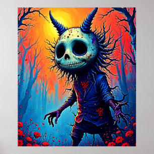 Creepy Dämon in spöttischem Holzdesign Poster