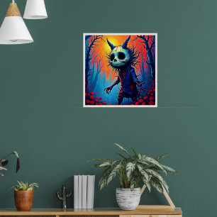 Creepy Dämon in spöttischem Holzdesign Poster