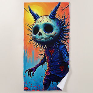 Creepy Dämon in spöttischem Holzdesign Strandtuch