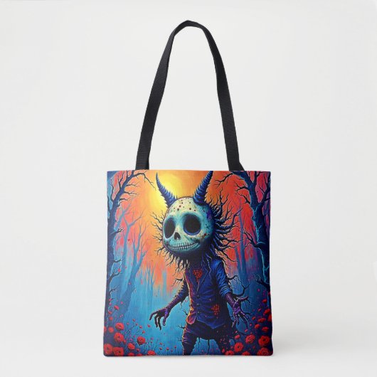 Creepy Dämon in spöttischem Holzdesign Tasche (Vorderseite)