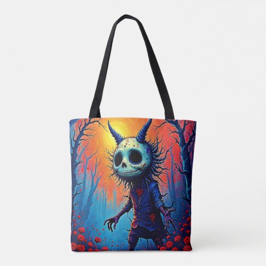 Creepy Dämon in spöttischem Holzdesign Tasche (Rückseite)