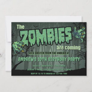 Creepy Dark Green Zombie Birthday Party Einladung