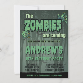 Creepy Dark Green Zombie Birthday Party Einladung