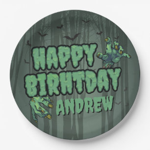 Creepy Dark Green Zombie Happy Birthday Party Pappteller